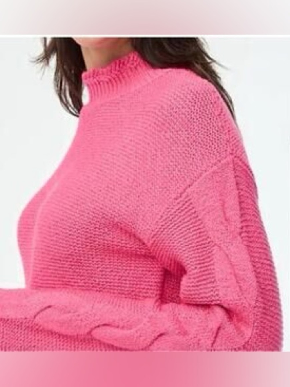 J. Crew Pink Cable-Trim Mock Neck Sweater